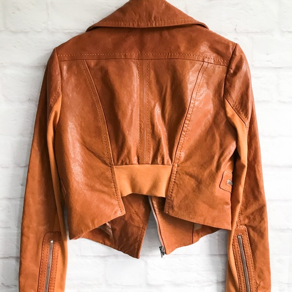 BCBGMAXAZRIA Genuine Leather Moto Jacket Pumpkin - Picture 4 of 8